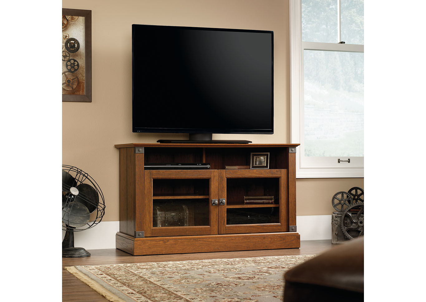 Carson Forge Washington Cherry Panel Tv Stand,Sauder